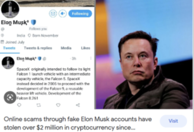 Fake celebrity impersonation tweet used in a crypto scam